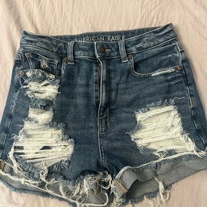 American Eagle Outfitters Blue Jean Shorts High-Waisted Distressed